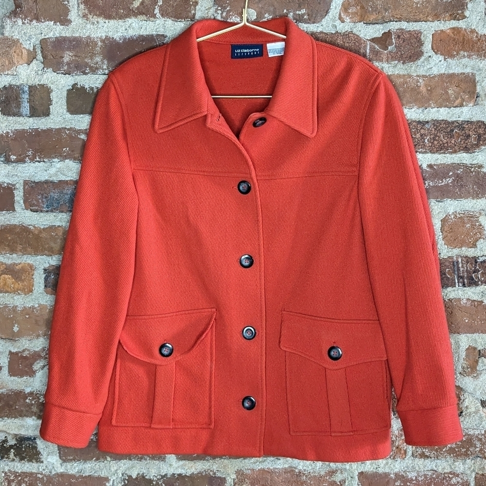 Liz Claiborne Lizsport Medium Orange Wool Blend Button Up Jacket